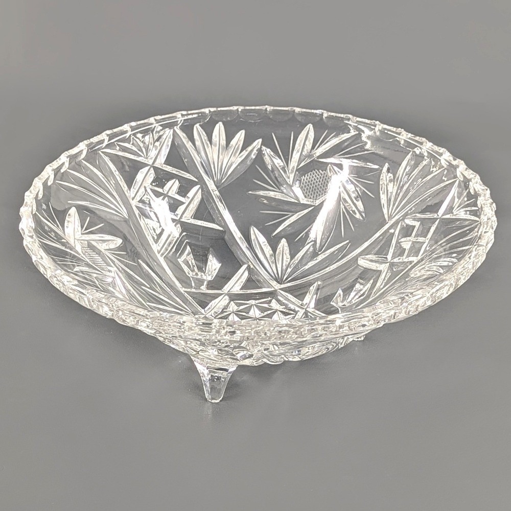 Vintage Clear Pressed Glass Footed Bowl Starburst Pinwheel Scalloped Rim 9in